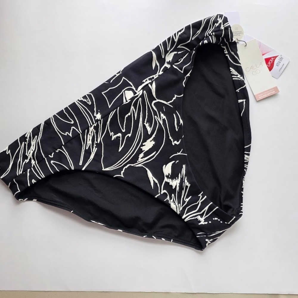 Calia Mid-Rise Swim Bottom Womens XXL Black Floral Strokes High Leg WSA23414PRT